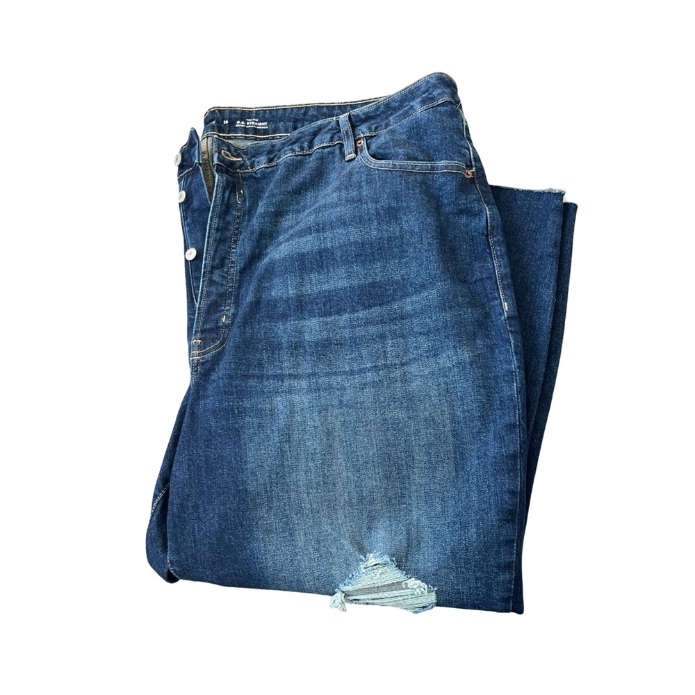 Old Navy High Rise OG Straight Jeans Button Fly Distressed Denim Plus Size 28